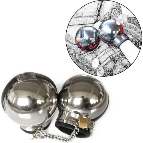 Luxury Male Female Stainless Steel Ball Handcuffs Manacle Chain Lock Wrist Restraint Hand Bondage Adult Slave BDSM Sex Toy 1121