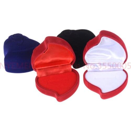 Rose Flower Design Gifts Holder Red Heart Shape Velvet Ring Box Engagement Wedding Jewelry Boxes for Lover 100pcs