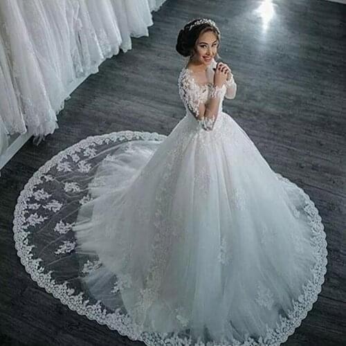 Custom Made Plus Size Wedding Dress O-Neck Zipper Back beads Ball Gown Bridal Gown 2019 vestido de noiva Hot Sale