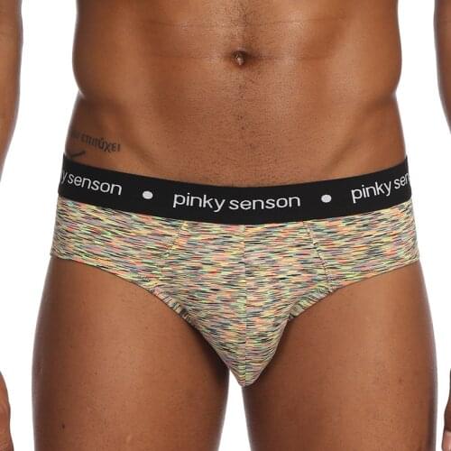 Pinky Senson Colored Cotton Men Mens Underwear U Convex Pouch Sexy Underpants Stripes Printed Homewear Briefs Male PantiesS13BR
