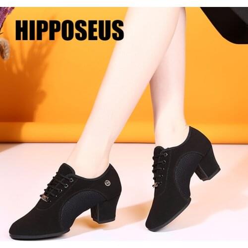 Hipposeus New Men Women Dance Shoes Girls Boys Latin Modern Tango Dance Shoes Ballroom Salsa Party Dancing Shoes 5CM Square Heel