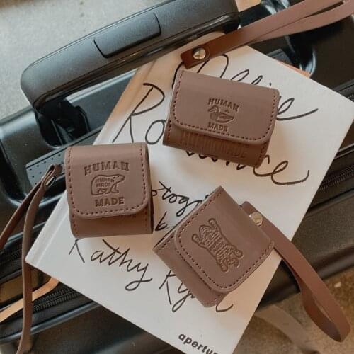 Street Brand Human Leather Embossed Lanyard Bluetooth Headset Soft Cases For Apple Airpods 1 2 Pro Headphone Cover Funda Coque