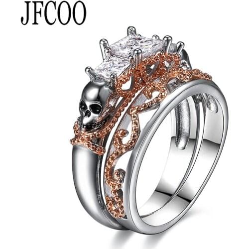 Unique Vintage Skull Transparent Crystal Ring Set CZ Cubic Zirconia For Women Fine Jewelry Rings Dropshipping