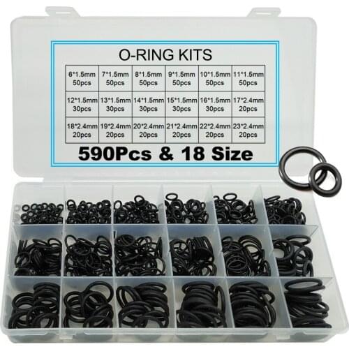 590 Pieces Diameter 6mm to 23mm Thickness 1.5mm to 2.4mm Nitrile Rubber NBR O-Ring Gasket Ring Assortment Kits Shim Washer