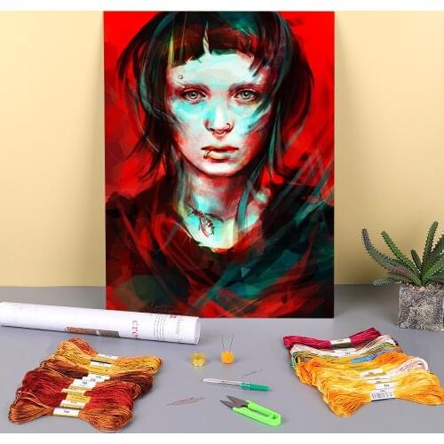 Portrait Wasp Printed Water-Soluble Canvas 11CT Cross-Stitch Set DIY Embroidery DMC Threads Craft Handiwork Hobby Wholesale