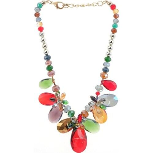 All Seasons Women Chic Statement Colorful Purple Glass Crystal Pendant Necklace Fashion Wedding Bridal Jewelry