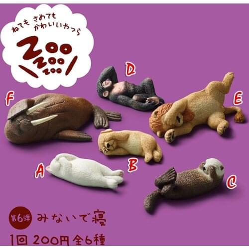 Japanese Original Capsule sleeping zoo animal collectible 6 sea otter lion kitten puppy shiba orangutan gashapon figure toy