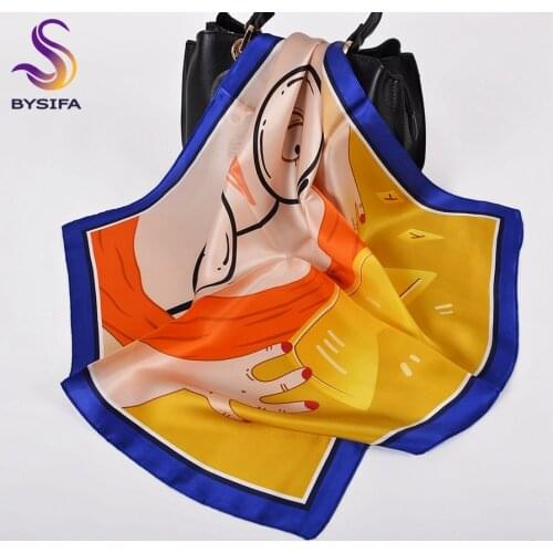 [BYSIFA] Blue Green Ladies Silk Scarf Fashion Brand Women 100% Natural Silk Small Square Scarves Elegant Neck Scarf 53*53
