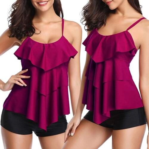 Women Flounce Printed Top With Boyshorts Tankini Swimwear Bikini Set ladies 2020 summer Fashion sexy wire free beachwear suit #W