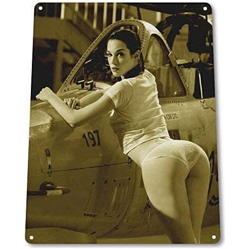 Retro Tin Logo Pin Up Girls Tins Weapon Loader Aviation Masked Girl Metal Sign Decoration Gong Zi Garage Home Mural Shop