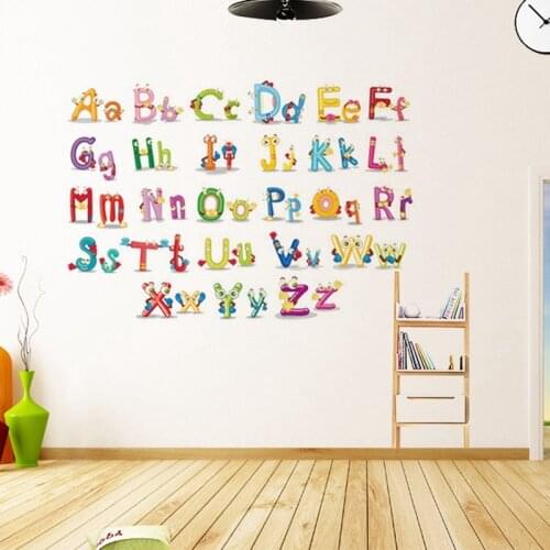 1 Sheet of Decorative PVC Animal Wall Sticker 26 English Letters Pastes Free Collage Stickers 26 English Alphabet Stickers