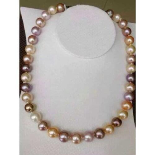 11-12mm round freshwater lavender pink multicolor pearl necklace18inch925silver