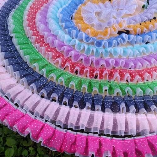 2 meters 25mm Dot Printed Gauze Double Layder Wrinkled Trims Ribbon Diy Doll Toy Clothes Curtain Dress Accessories Materials