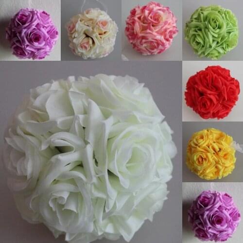 20 CM 8" Elegant Artificial Silk Roses Flower Ball Hanging Kissing Balls Ornament For Wedding Party Home Decorations