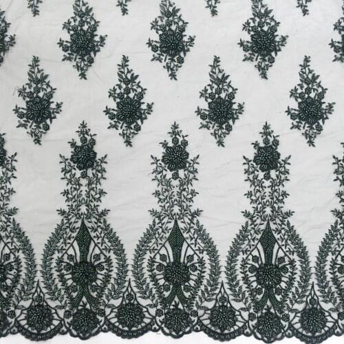 2021 green bridal lace fabrics tulle lace with beads and pearls for nigerian wedding HY1328-6