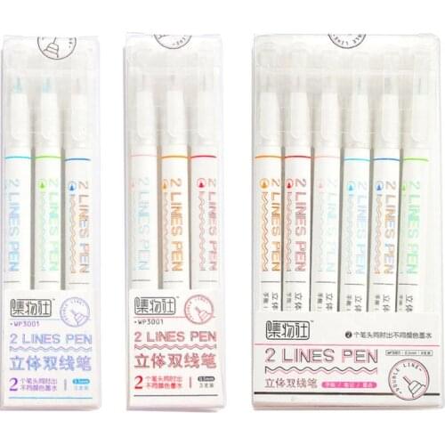 3/6pcs Double 2 Lines Gel Pen Marker DIY Scrapbooking Journal Decor Stationery X6HB