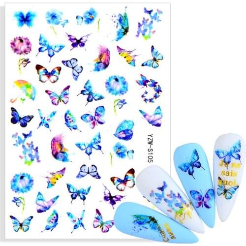 3D Nail Sticker Decals Self-adhesive Design Stickers for Nails Blue Butterfly Flowers Stickers for Manicure Nail Art Decoration