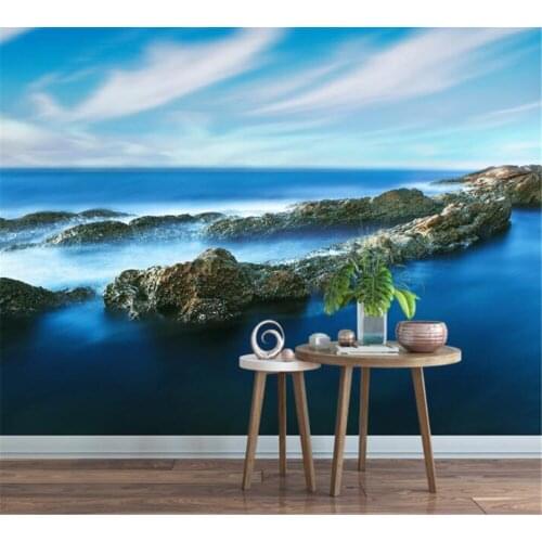 Beibehang Customized 3d wallpaper beautiful blue sky white clouds lake natural scenery background wall decoration painting