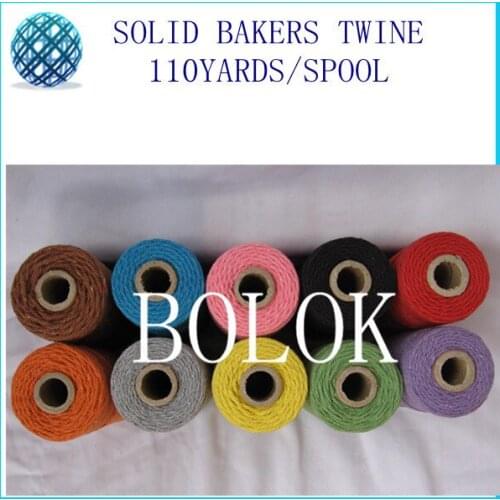 Free shipping 200pcs/lot solid bakers twine 110yards/spool 2mm 12 ply plain cotton twine, solid DIY twine 10 kinds color