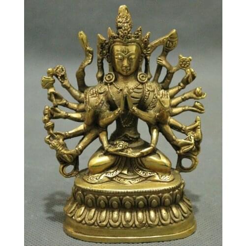 Free shipping Tibet Brass Buddhism 1000 Arms Avalokitesvara Kwan-yin GuanYin Buddha Statue Set