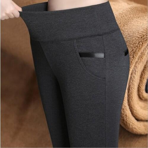Women y2k Winter Warm pants Velvet Thick Trouser High Waist Elastic Middle aged Mother Stretch Straight Harajuku Pants Plus Size