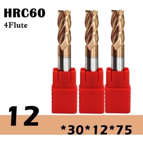 5PCS HRC60 12mm Solid Carbide Endmills D12X30XD12X75L 4Flute ENDMILL Standard Length Side milling Slotting Profiling face mill
