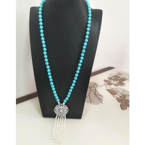 Hot sell new style blue shell pearl white freshwater pearl necklace zircon accessories sweater chain fashion jewelry