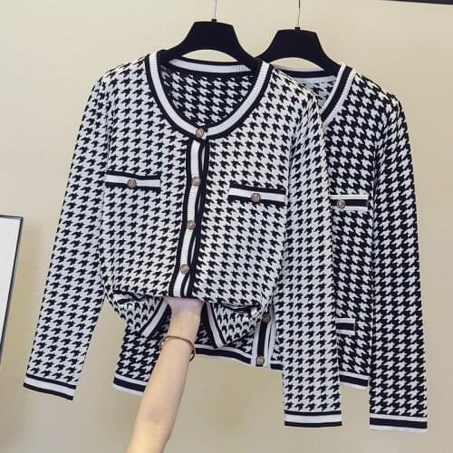 O Neck Plaid Pattern Cardigan Sweater Ladies Vintage Knitwear Coats One Size Korean Casual Loose Knitted Cardigans Women Sweater