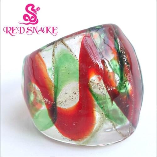 RED SNAKE Fashion Ring Handmade green and red Ribbon Translucent Murano Glass Christmas Rings