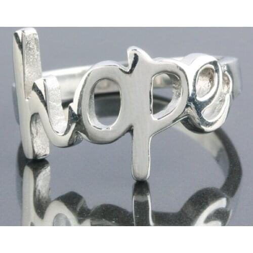 Silver Color Stainless Steel Hollow Hope Letter Alphabet Rings For Men Women Finger Ring Women Jewelry