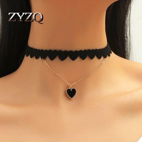 ZYZQ Fashion Sexy Black Lace Heart-shaped Necklace for Women Girls Exquisite Stretch Choker Children Stretch Baby Jewelry 2021