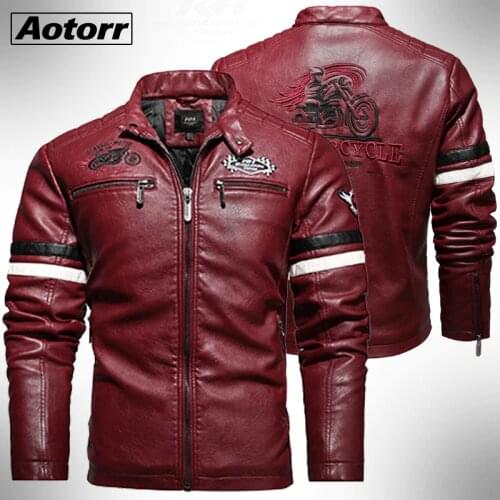 Men 2020 New Casual Vintage Zipper Style Fleece Leather Jackets Coat Men Outwear Fashion Motor & Biker PU Leather Jacket Men 4XL