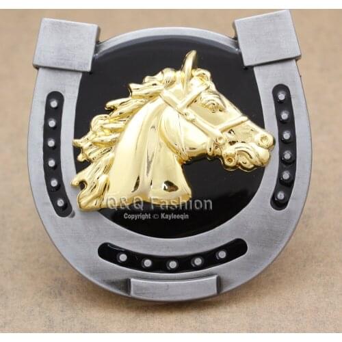 Men Gold Horse Head Silver Plated Horseshoe Western Rodeo Enamel Trophy Belt Buckle Exchange Jewelry New Dropshipping