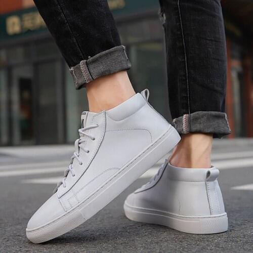 Classic White Sneakers Men Casual Leather Shoes Male Lace-Up Genuine Leather Flats Fashion Simple Footwear New