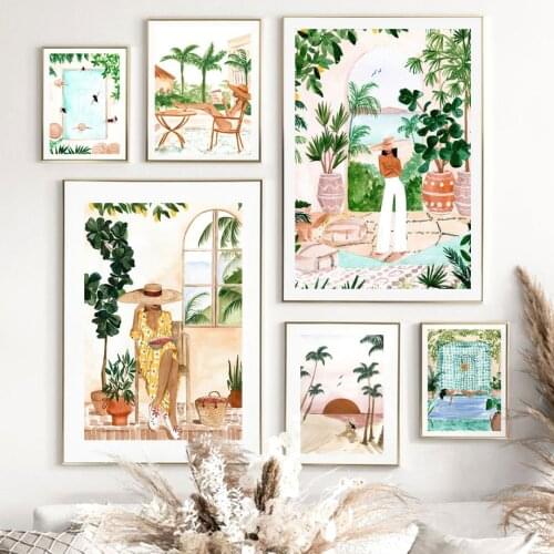 Hawaii Tropical Woman Sea Coconut Tree Nature Wall Art Canvas Painting Nordic Posters And Prints Wall Pictures Living Room Decor