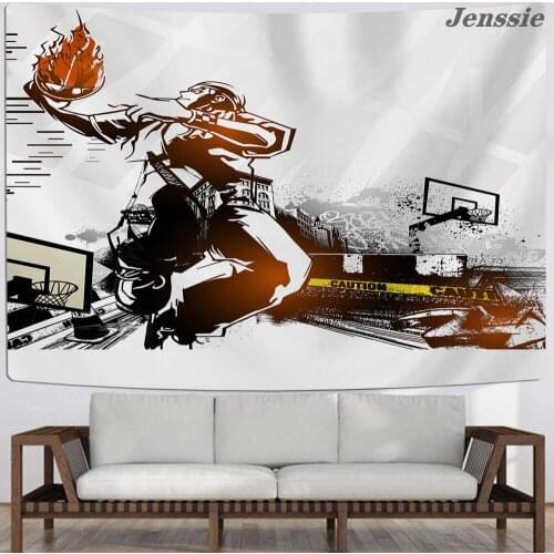 Basketball 3D Printing Wall Polyester Fabric Tapestry Basketball Court Players Printing Living Room Home Tapestry Decoration