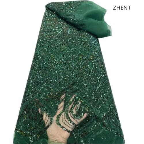 Latest Sequins Design African French Net Lace Fabrics High Quality Nigerian Women Sequined Embroidered Sewing RF-275