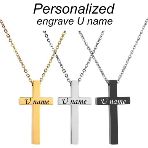 Customize Necklace with Your Name Text Stainless Steel Pendant Necklace Christian Jesus Titanium Cross Necklace