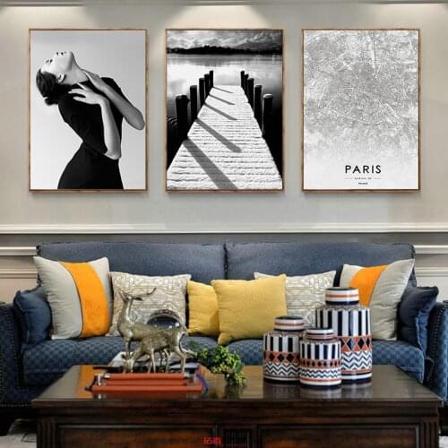 Landscape Figure Posters Home Decor Nordic Canvas Painting Wall Art Picture Black and White Lady Decor Prints for Living Room