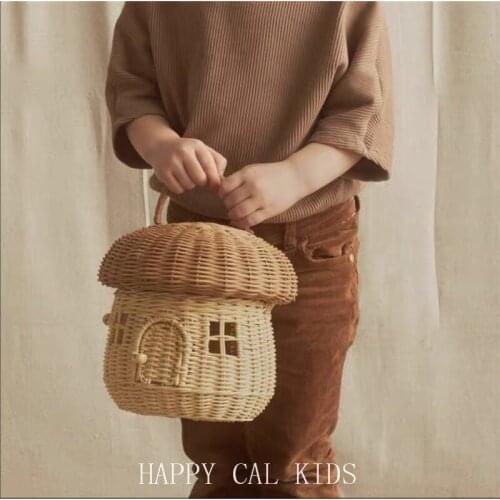 Handmade Vine Woven Mushroom Decoration Baby Storage Basket Childrens Room Decoration Toddler Shooting Props