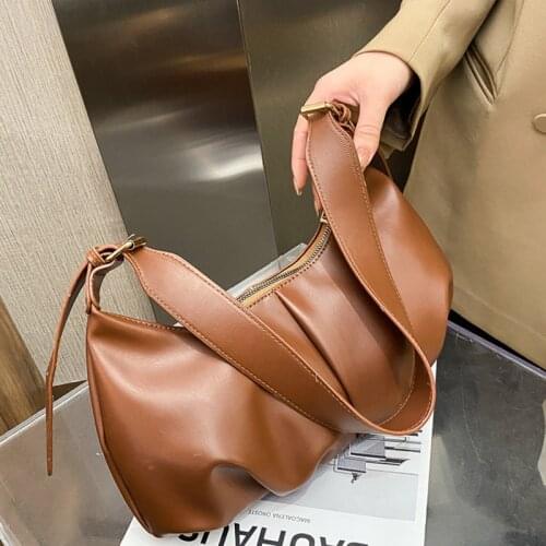 Pleated Shoulder Womens Bag PU Leather Half-mooon Bag Solid Color Lady Cloud Handbag 2020 Trendy Armpit Crossbody Bag