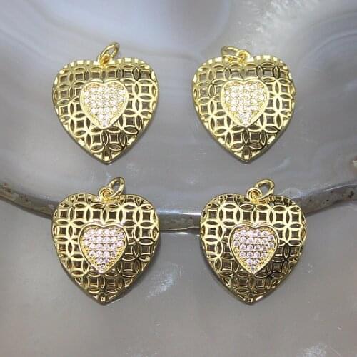 23*26mm 15pcs/lot High quality cz pendant, heart shape cubic zircon charm jewelry, exquisite bracelet/necklace component