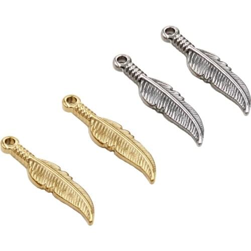 10pcs Stainless Steel Feather Charms for Jewelry Making 12x5mm Gold Steel Feather Pendants for Bracelets Necklace DIY