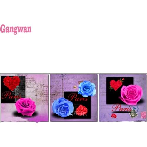 Full square diamond painting rose Classical stamp pictures embroidery round diamond mosaic paintings sticker 3 pcs decoration