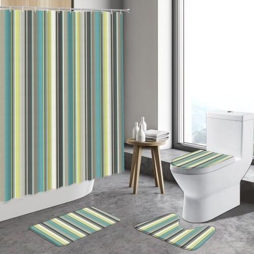 Simple Modern Striped Shower Curtain Colored Lines Home Decor Sets Bathroom Non-slip Carpet Toilet Lid Cover Bath Mat Indoor Rug