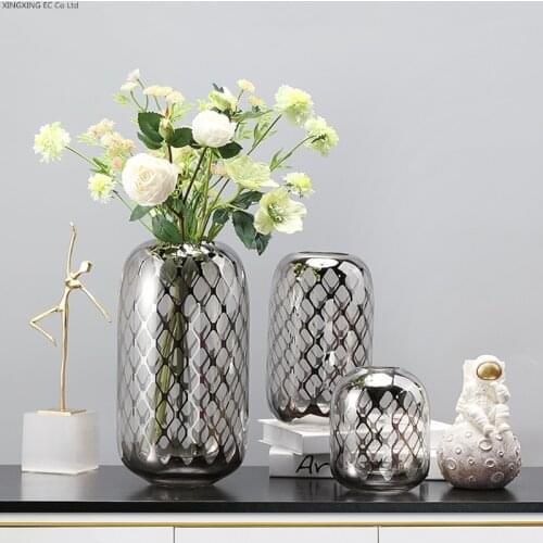 Transparent Glass Vase Decoration Black Grid Glass Flower Arrangement Accessories Living Room Countertop Vase Home Decoration