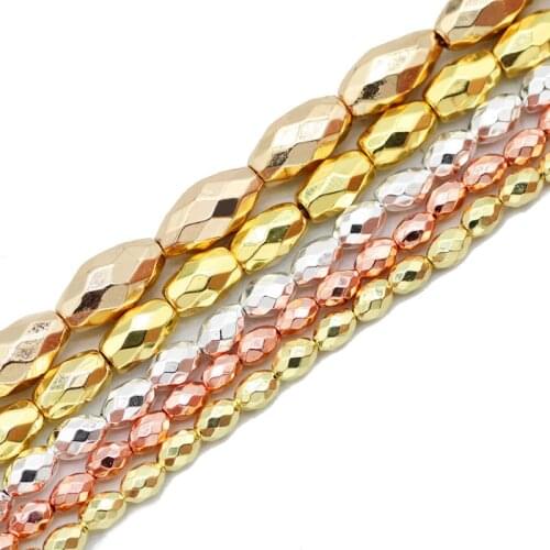 Rose Gold Silvers Faceted Rice Grains Oval Hematite 3/4/6MM Natural Stone Spacer Loose Beads For Jewelry Making Diy Accessories