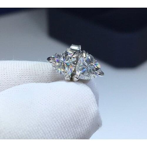 Hot Sale Silver 925 Original Brilliant Cut Diamond Test Past Total 1 Carat D Color Moissanite Heart Gemstone Stud Earrings Gift