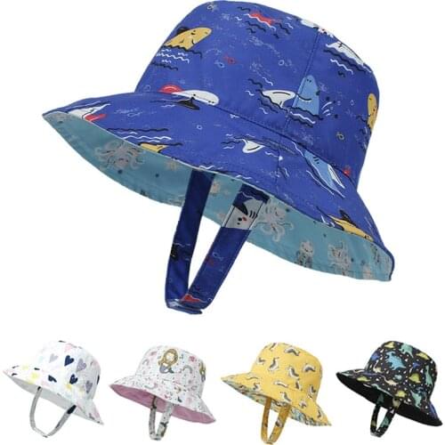 Double Sided Kids Bucket Hat Spring Summer Beach Sun Cap for Children Cartoon Animal Pattern Baby Girls Baby Boys Fisherman Hats