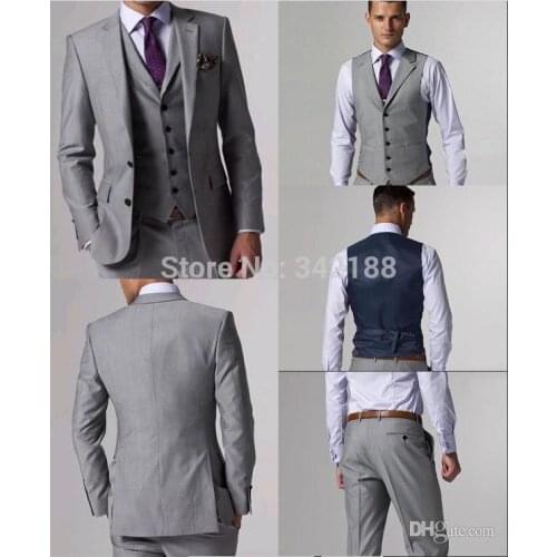 FREE EMS!!TOP Custom Made Side Slit Two Buttons Light Grey Groom Tuxedos/Notch Lapel Best Man Groomsmen Men Wedding Suits